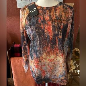 C.O.Z.Y Women Long Sleeve Blouse Size Medium Multicolor Cotton Blend Comfort Fit